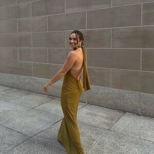 Zara Elegant Olive Green Halter Dress